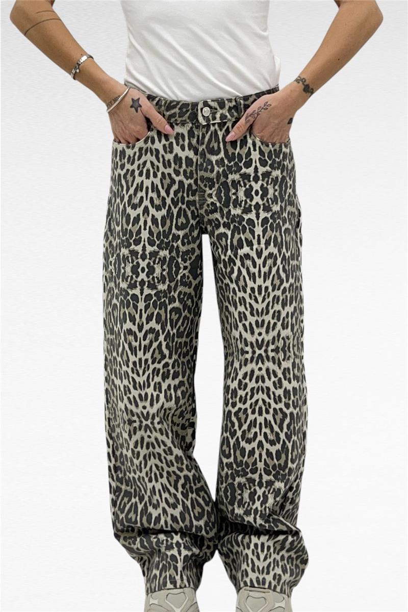 jeans elasticizzato wide leg leopard